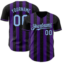 Laden Sie das Bild in den Galerie-Viewer, Uksn Individuelles Schwarz Hellblau-Violett Klassischer Vertikalstreifen Flüssige Textur Authentisches Baseball-Trikot
