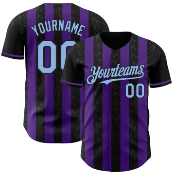 Uksn Individuelles Schwarz Hellblau-Violett Klassischer Vertikalstreifen Flüssige Textur Authentisches Baseball-Trikot