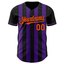 Laden Sie das Bild in den Galerie-Viewer, Uksn Individuelles Schwarz Orange-Violett Klassischer Vertikalstreifen Flüssige Textur Authentisches Baseball-Trikot
