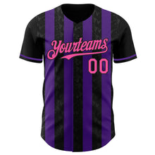 Laden Sie das Bild in den Galerie-Viewer, Uksn Individuelles Schwarz Pink-Violett Klassischer Vertikalstreifen Flüssige Textur Authentisches Baseball-Trikot
