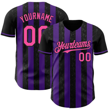 Uksn Individuelles Schwarz Pink-Violett Klassischer Vertikalstreifen Flüssige Textur Authentisches Baseball-Trikot