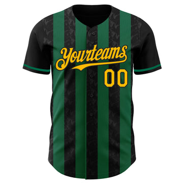 Uksn Individuelles Schwarz Gold-Kelly-Grün Klassischer Vertikalstreifen Flüssige Textur Authentisches Baseball-Trikot