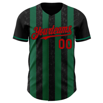 Uksn Individuelles Schwarz Rot-Kelly-Grün Klassischer Vertikalstreifen Flüssige Textur Authentisches Baseball-Trikot