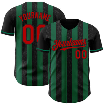 Uksn Individuelles Schwarz Rot-Kelly-Grün Klassischer Vertikalstreifen Flüssige Textur Authentisches Baseball-Trikot