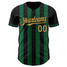 Laden Sie das Bild in den Galerie-Viewer, Uksn Individuelles Schwarz Altgold-Kelly-Grün Klassischer Vertikalstreifen Flüssige Textur Authentisches Baseball-Trikot
