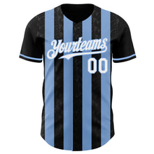Laden Sie das Bild in den Galerie-Viewer, Uksn Individuelles Schwarz Weiß-Hellblau Klassischer Vertikalstreifen Flüssige Textur Authentisches Baseball-Trikot
