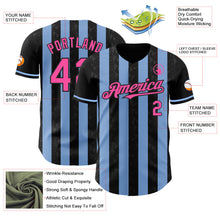 Laden Sie das Bild in den Galerie-Viewer, Uksn Individuelles Schwarz Pink-Hellblau Klassischer Vertikalstreifen Flüssige Textur Authentisches Baseball-Trikot
