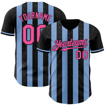 Laden Sie das Bild in den Galerie-Viewer, Uksn Individuelles Schwarz Pink-Hellblau Klassischer Vertikalstreifen Flüssige Textur Authentisches Baseball-Trikot
