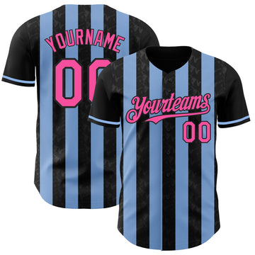 Uksn Individuelles Schwarz Pink-Hellblau Klassischer Vertikalstreifen Flüssige Textur Authentisches Baseball-Trikot