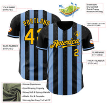 Laden Sie das Bild in den Galerie-Viewer, Uksn Individuelles Schwarz Gold-Hellblau Klassischer Vertikalstreifen Flüssige Textur Authentisches Baseball-Trikot
