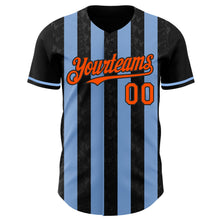 Laden Sie das Bild in den Galerie-Viewer, Uksn Individuelles Schwarz Orange-Hellblau Klassischer Vertikalstreifen Flüssige Textur Authentisches Baseball-Trikot
