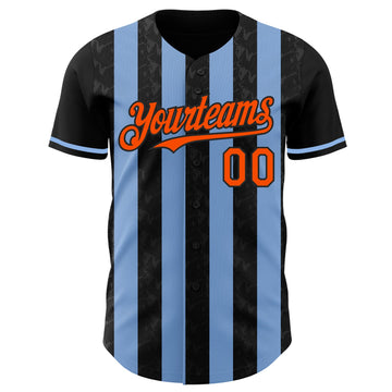 Uksn Individuelles Schwarz Orange-Hellblau Klassischer Vertikalstreifen Flüssige Textur Authentisches Baseball-Trikot