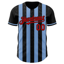 Laden Sie das Bild in den Galerie-Viewer, Uksn Individuelles Schwarz Rot-Hellblau Klassischer Vertikalstreifen Flüssige Textur Authentisches Baseball-Trikot
