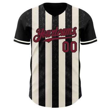Uksn Individuelles Schwarz Karmesinrot-Creme Klassischer Vertikalstreifen Flüssige Textur Authentisches Baseball-Trikot