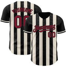 Laden Sie das Bild in den Galerie-Viewer, Uksn Individuelles Schwarz Karmesinrot-Creme Klassischer Vertikalstreifen Flüssige Textur Authentisches Baseball-Trikot
