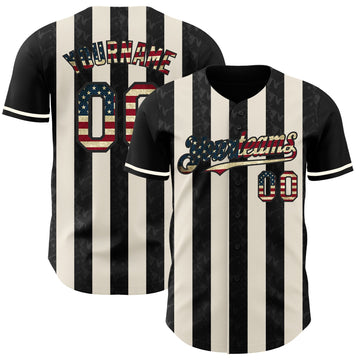 Uksn Individuelles Schwarz Vintage USA-Flagge-Creme Klassischer Vertikalstreifen Flüssige Textur Authentisches Baseball-Trikot
