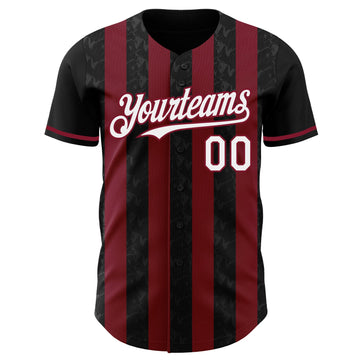 Uksn Individuelles Schwarz Weiß-Karmesinrot Klassischer Vertikalstreifen Flüssige Textur Authentisches Baseball-Trikot