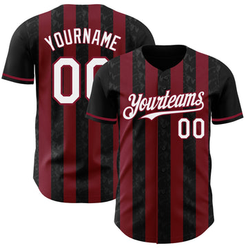 Uksn Individuelles Schwarz Weiß-Karmesinrot Klassischer Vertikalstreifen Flüssige Textur Authentisches Baseball-Trikot
