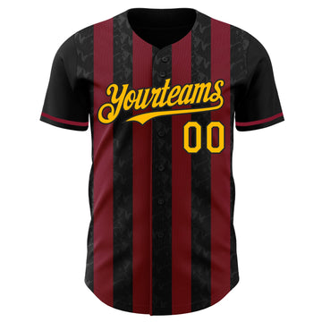 Uksn Individuelles Schwarz Gold-Karmesinrot Klassischer Vertikalstreifen Flüssige Textur Authentisches Baseball-Trikot