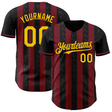 Uksn Individuelles Schwarz Gold-Karmesinrot Klassischer Vertikalstreifen Flüssige Textur Authentisches Baseball-Trikot