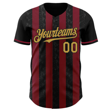 Uksn Individuelles Schwarz Altgold-Karmesinrot Klassischer Vertikalstreifen Flüssige Textur Authentisches Baseball-Trikot