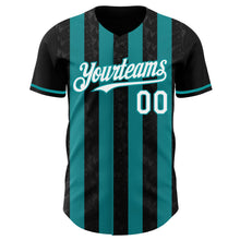 Laden Sie das Bild in den Galerie-Viewer, Uksn Individuelles Schwarz Weiß-Petrol Klassischer Vertikalstreifen Flüssige Textur Authentisches Baseball-Trikot
