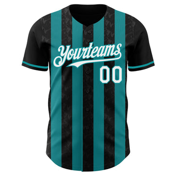 Uksn Individuelles Schwarz Weiß-Petrol Klassischer Vertikalstreifen Flüssige Textur Authentisches Baseball-Trikot