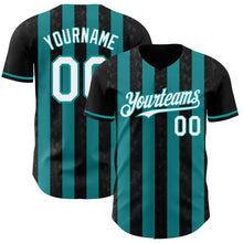 Laden Sie das Bild in den Galerie-Viewer, Uksn Individuelles Schwarz Weiß-Petrol Klassischer Vertikalstreifen Flüssige Textur Authentisches Baseball-Trikot
