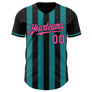 Uksn Individuelles Schwarz Pink-Petrol Klassischer Vertikalstreifen Flüssige Textur Authentisches Baseball-Trikot