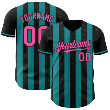 Uksn Individuelles Schwarz Pink-Petrol Klassischer Vertikalstreifen Flüssige Textur Authentisches Baseball-Trikot