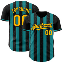 Laden Sie das Bild in den Galerie-Viewer, Uksn Individuelles Schwarz Gold-Petrol Klassischer Vertikalstreifen Flüssige Textur Authentisches Baseball-Trikot
