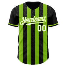 Laden Sie das Bild in den Galerie-Viewer, Uksn Individuelles Schwarz Weiß-Neongrün Klassischer Vertikalstreifen Flüssige Textur Authentisches Baseball-Trikot
