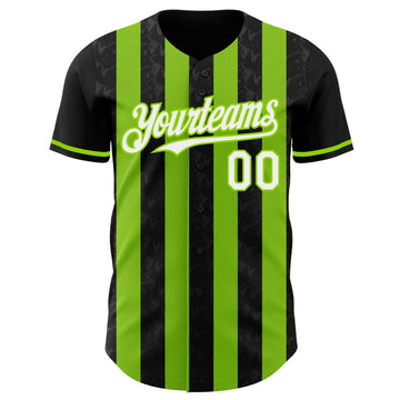 Uksn Individuelles Schwarz Weiß-Neongrün Klassischer Vertikalstreifen Flüssige Textur Authentisches Baseball-Trikot
