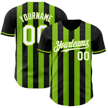 Laden Sie das Bild in den Galerie-Viewer, Uksn Individuelles Schwarz Weiß-Neongrün Klassischer Vertikalstreifen Flüssige Textur Authentisches Baseball-Trikot
