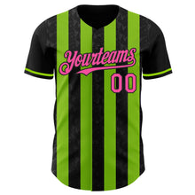 Laden Sie das Bild in den Galerie-Viewer, Uksn Individuelles Schwarz Pink-Neongrün Klassischer Vertikalstreifen Flüssige Textur Authentisches Baseball-Trikot
