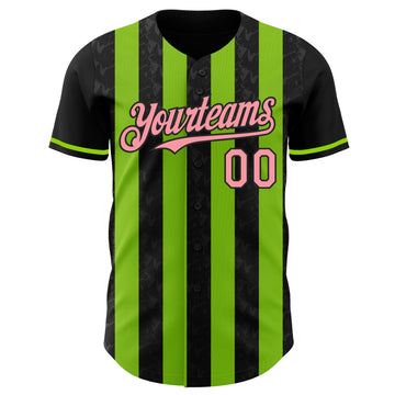 Uksn Individuelles Schwarz Mittelpink-Neongrün Klassischer Vertikalstreifen Flüssige Textur Authentisches Baseball-Trikot