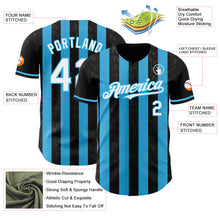 Laden Sie das Bild in den Galerie-Viewer, Uksn Individuelles Schwarz Weiß-Himmelblau Klassischer Vertikalstreifen Flüssige Textur Authentisches Baseball-Trikot
