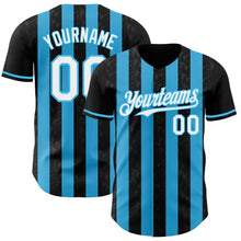 Laden Sie das Bild in den Galerie-Viewer, Uksn Individuelles Schwarz Weiß-Himmelblau Klassischer Vertikalstreifen Flüssige Textur Authentisches Baseball-Trikot
