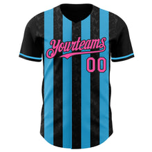 Laden Sie das Bild in den Galerie-Viewer, Uksn Individuelles Schwarz Pink-Himmelblau Klassischer Vertikalstreifen Flüssige Textur Authentisches Baseball-Trikot
