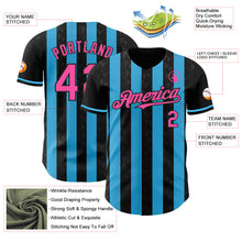 Laden Sie das Bild in den Galerie-Viewer, Uksn Individuelles Schwarz Pink-Himmelblau Klassischer Vertikalstreifen Flüssige Textur Authentisches Baseball-Trikot
