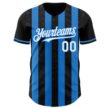 Laden Sie das Bild in den Galerie-Viewer, Uksn Individuelles Schwarz Weiß-Elektrisch Blau Klassischer Vertikalstreifen Flüssige Textur Authentisches Baseball-Trikot
