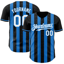 Laden Sie das Bild in den Galerie-Viewer, Uksn Individuelles Schwarz Weiß-Elektrisch Blau Klassischer Vertikalstreifen Flüssige Textur Authentisches Baseball-Trikot
