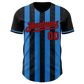 Uksn Individuelles Schwarz Rot-Elektrisch Blau Klassischer Vertikalstreifen Flüssige Textur Authentisches Baseball-Trikot