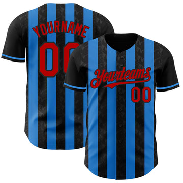 Uksn Individuelles Schwarz Rot-Elektrisch Blau Klassischer Vertikalstreifen Flüssige Textur Authentisches Baseball-Trikot