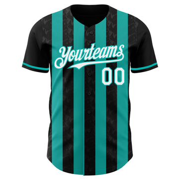 Uksn Individuelles Schwarz Weiß-Aqua Klassischer Vertikalstreifen Flüssige Textur Authentisches Baseball-Trikot