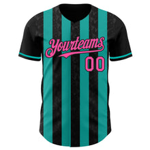 Laden Sie das Bild in den Galerie-Viewer, Uksn Individuelles Schwarz Pink-Aqua Klassischer Vertikalstreifen Flüssige Textur Authentisches Baseball-Trikot
