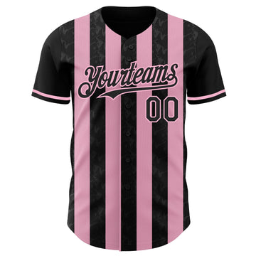 Uksn Individuelles Schwarz-Hellrosa Klassischer Vertikalstreifen Flüssige Textur Authentisches Baseball-Trikot