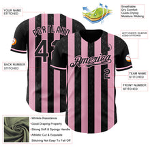 Laden Sie das Bild in den Galerie-Viewer, Uksn Individuelles Schwarz-Hellrosa Klassischer Vertikalstreifen Flüssige Textur Authentisches Baseball-Trikot
