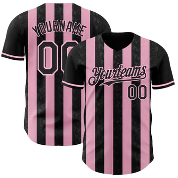 Uksn Individuelles Schwarz-Hellrosa Klassischer Vertikalstreifen Flüssige Textur Authentisches Baseball-Trikot