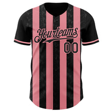 Laden Sie das Bild in den Galerie-Viewer, Uksn Individuelles Schwarz-Mittelpink Klassischer Vertikalstreifen Flüssige Textur Authentisches Baseball-Trikot
